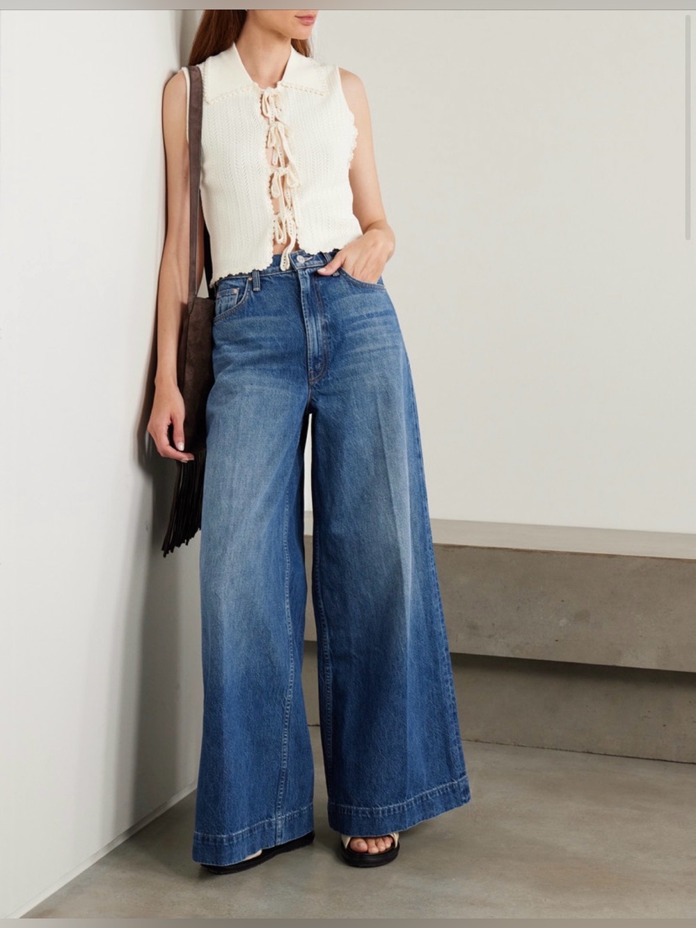 NWT MOTHER Superior The Headliner Sneak wide leg jeans in “Green Thumb” - Picture 3 of 11
